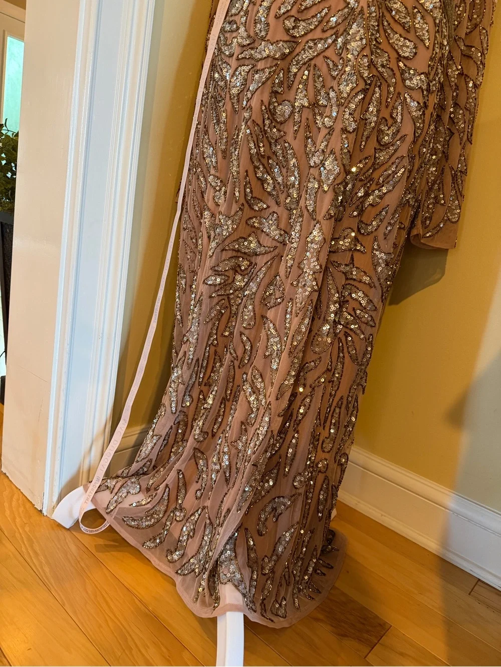 NWT Mac Duggal Size 20 Hand Beaded Sequin Cocktail MIDI Dress Long Sleeve